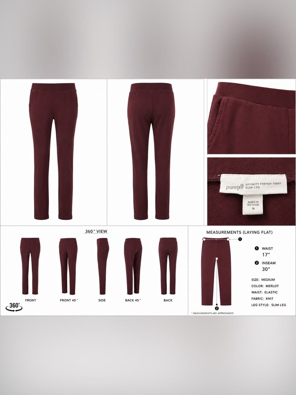 J.Jill Pure Collection Burgundy / Merlot Slim Knit Pants Med - EUC
